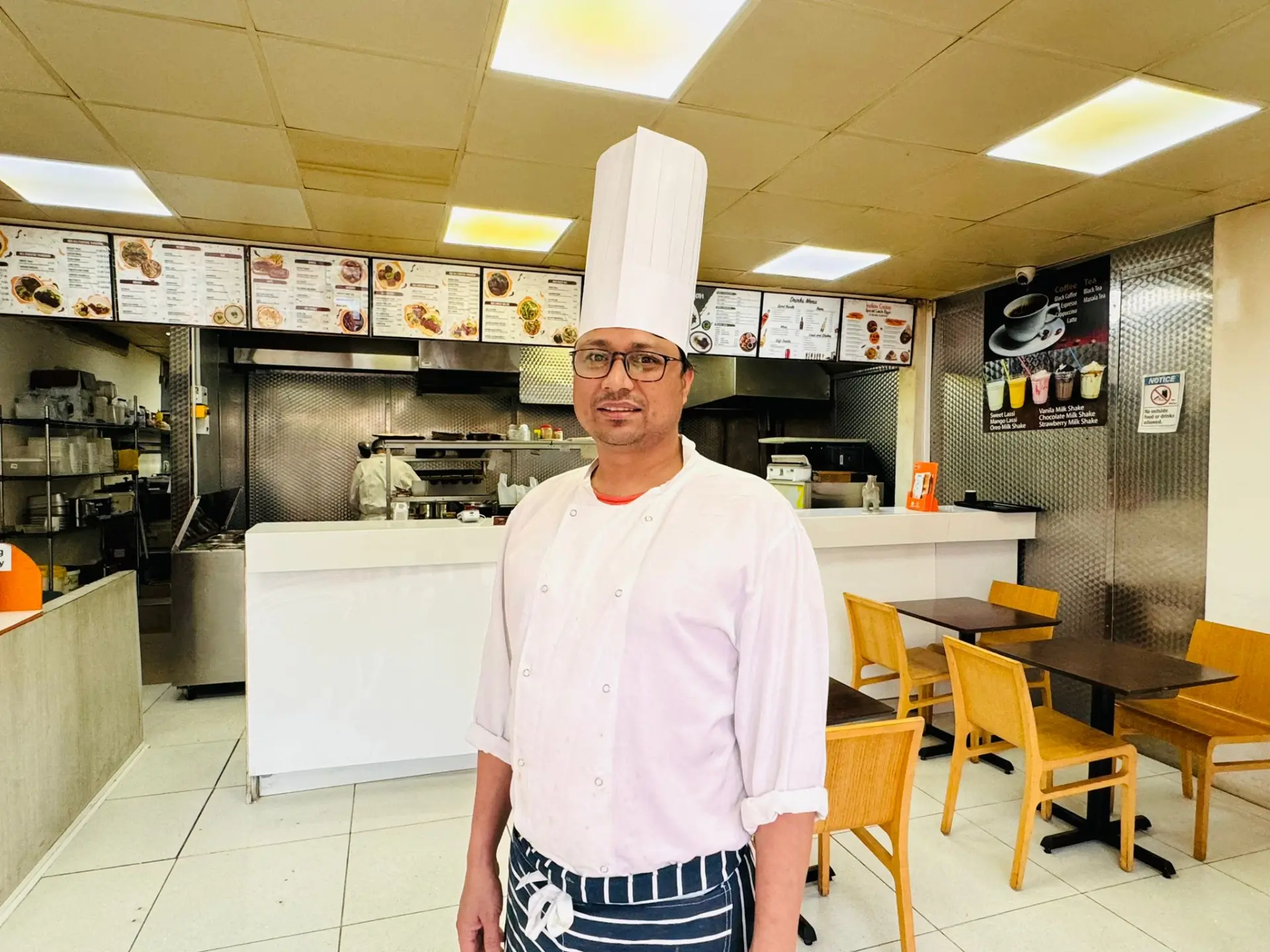 Chef Ratan Rawat in the Delhi Chaat N Cafe kitchen
